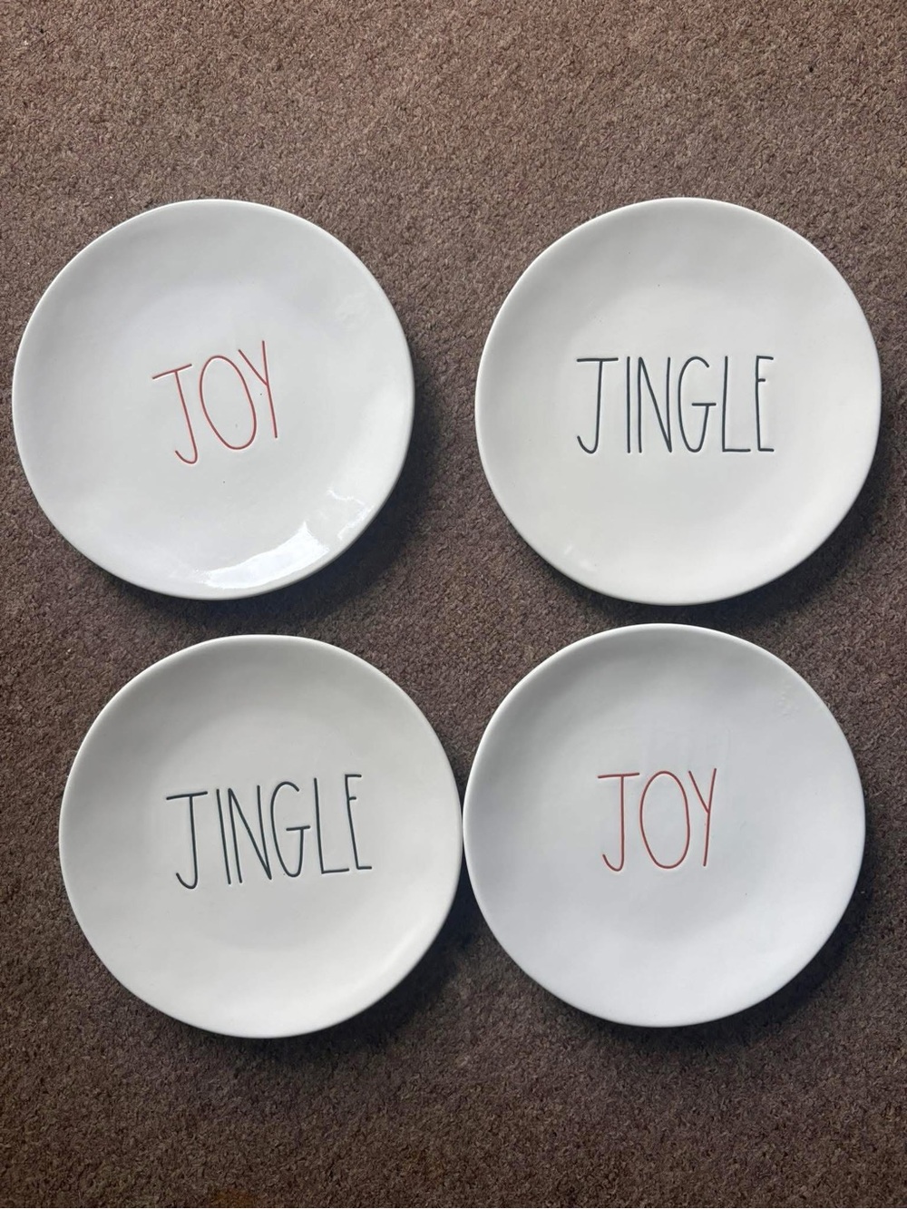 Rae Dunn White Ceramic Holiday 6” Plate Set with Red and Black Lettering